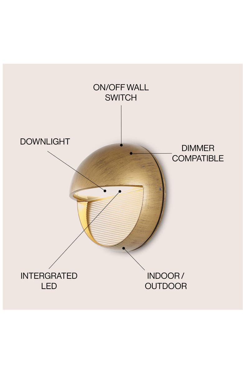 JONATHAN Y Orbe Outdoor Metal/Glass Integrated LED Wall Sconce, Alternate, color, Antique Gold