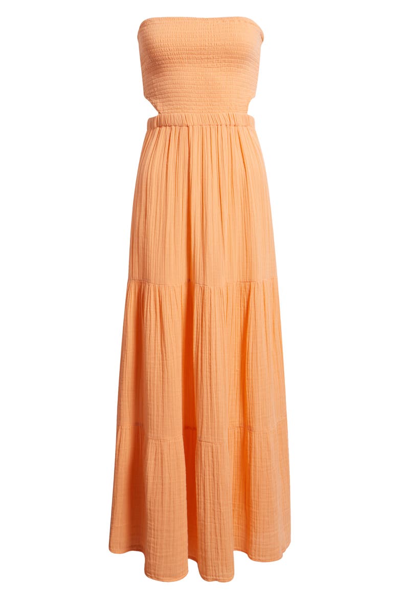 Premium Surf Strapless Cutout Maxi Dress, Alternate, color, PAPAYA