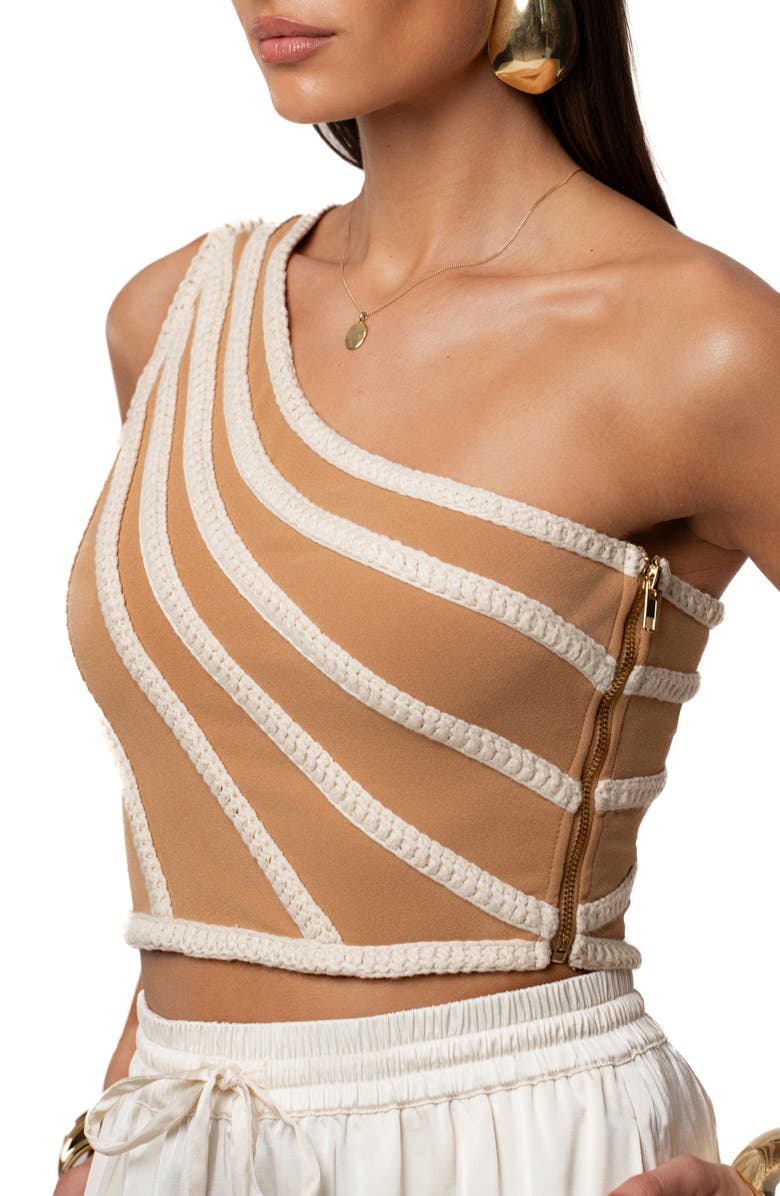 JLUXLABEL Braided One-Shoulder Crop Top, Alternate, color, Ivory