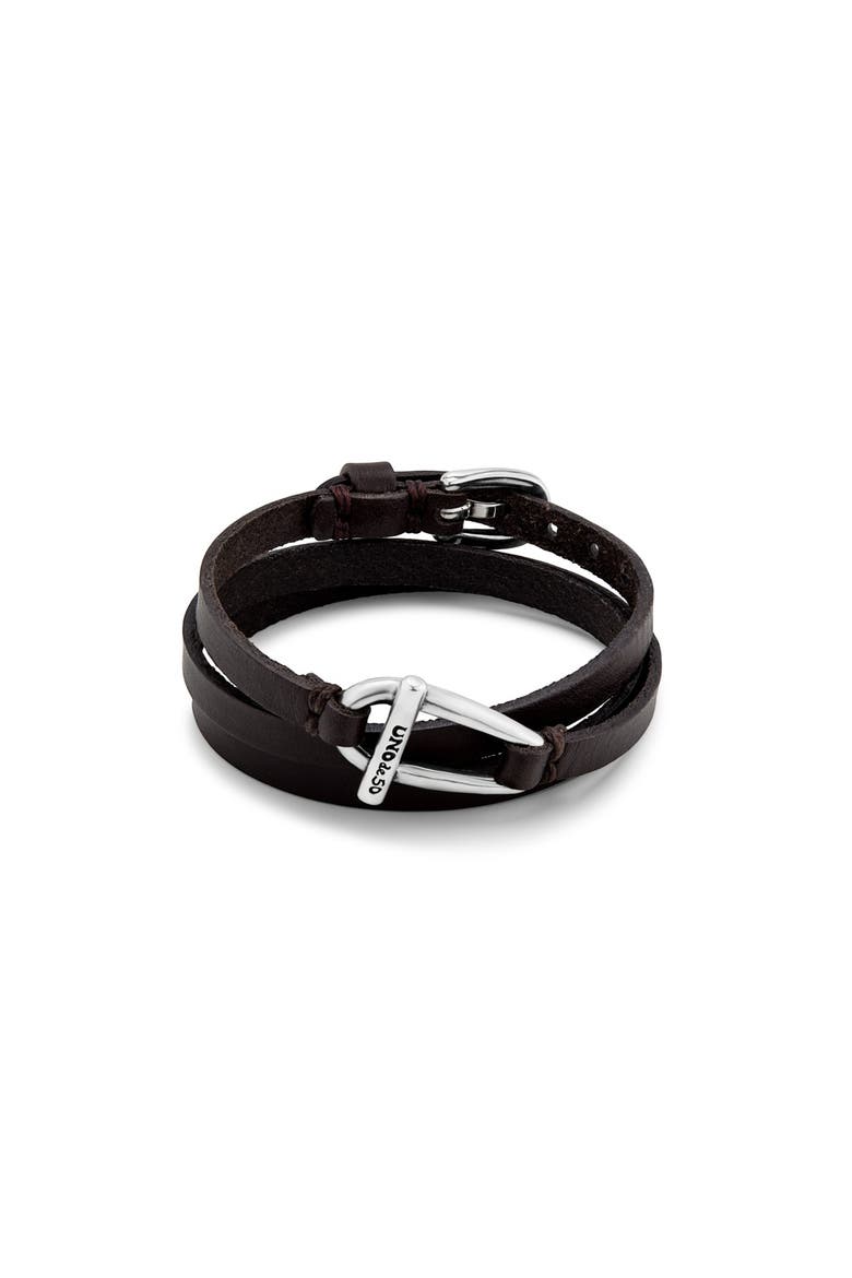 Leather Link Bracelet, Main, color, Silver