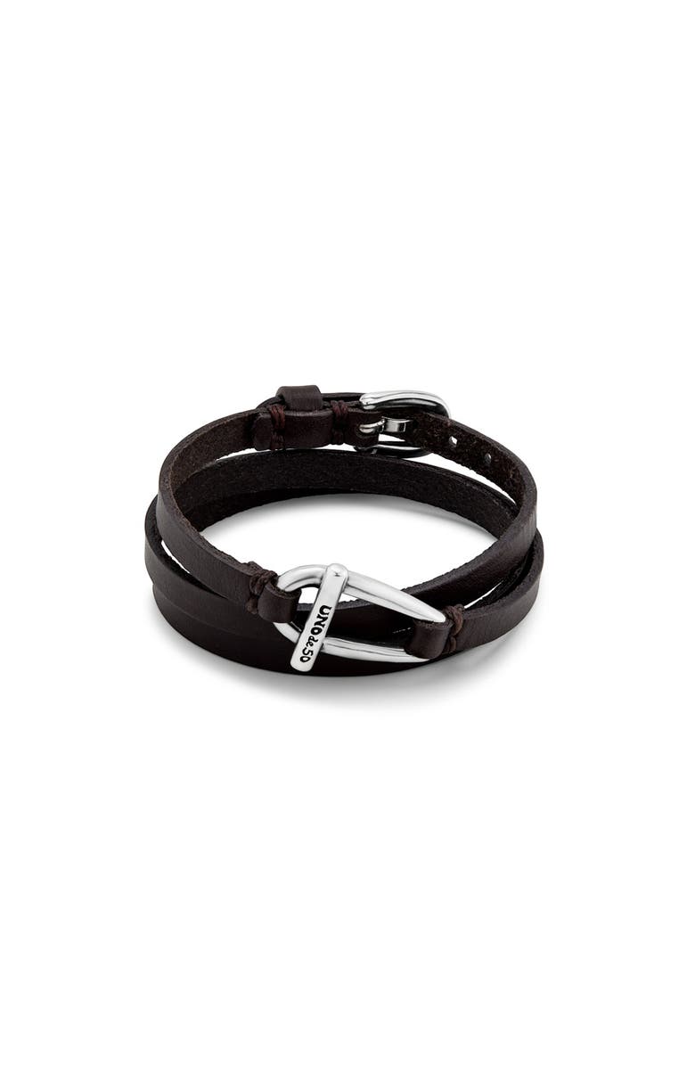 UNODE50 Leather Link Bracelet, Main, color, Silver