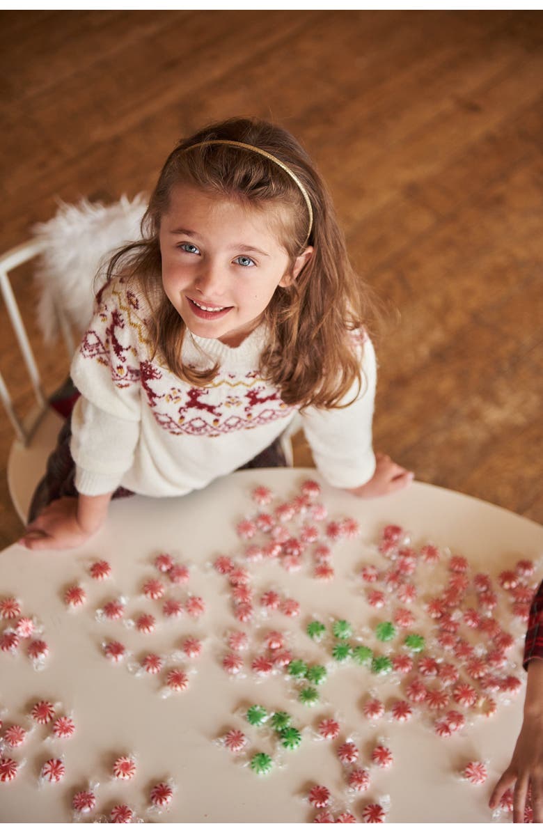 Deux par Deux Little Girl's Sweater With Christmas Intarsia Off White And Red, Alternate, color, Off White