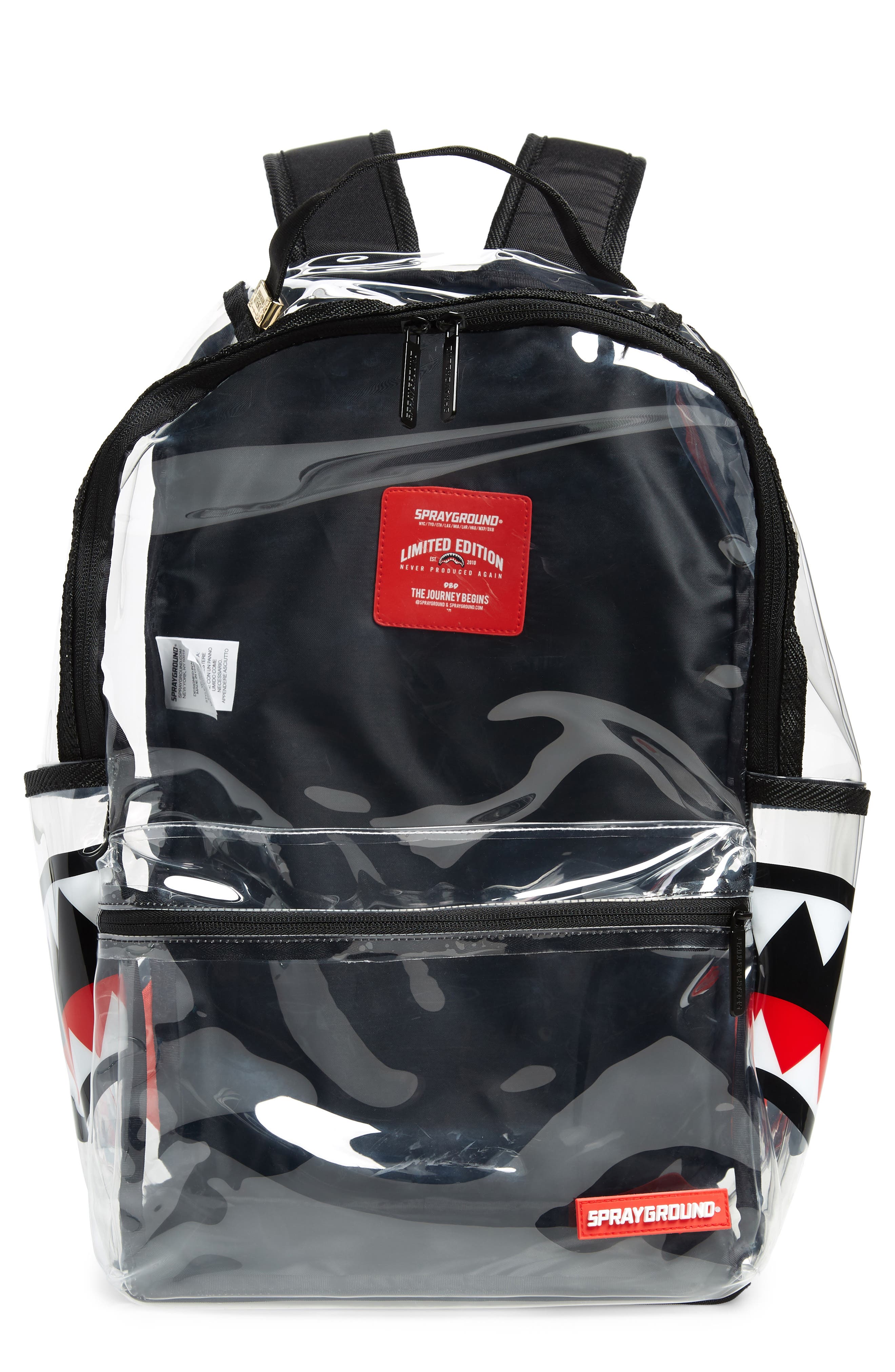 Sprayground 20/20 Double Cargo Side Shark Clear Backpack, Main, color, 