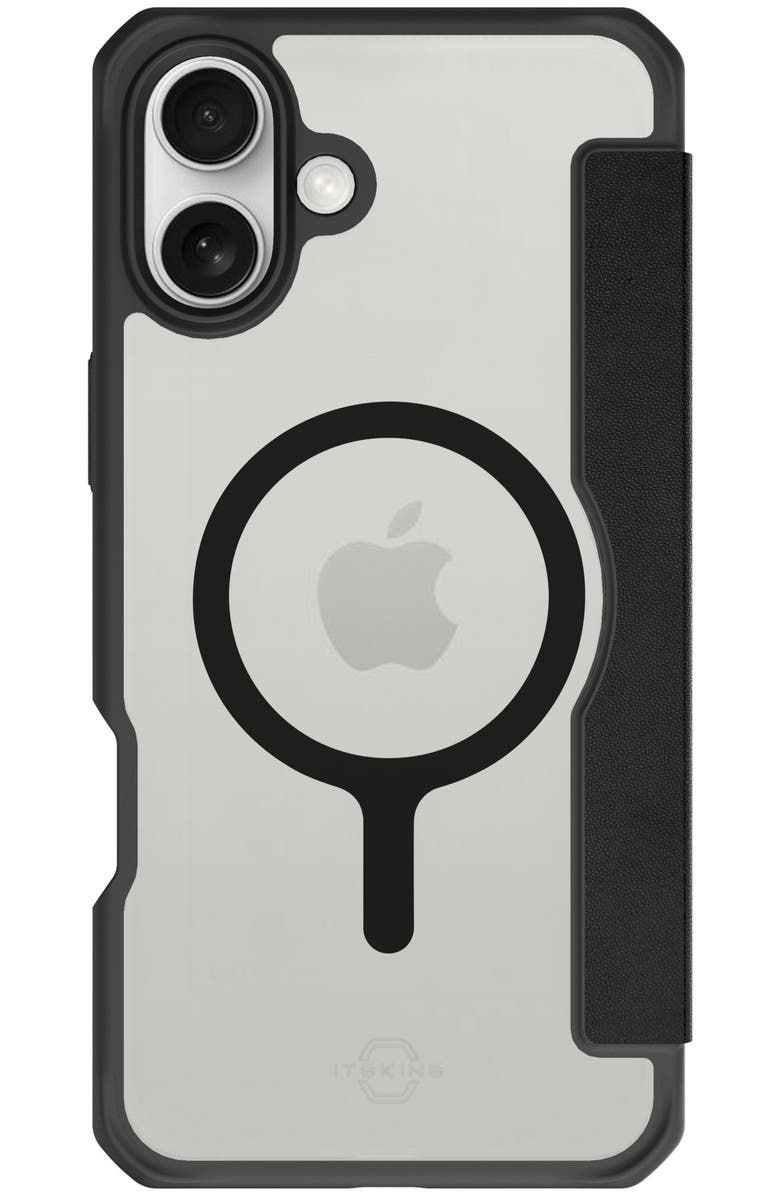 ITSkins Hybrid_R Folio MagSafe Case for Apple iPhone 16, Main, color, Black