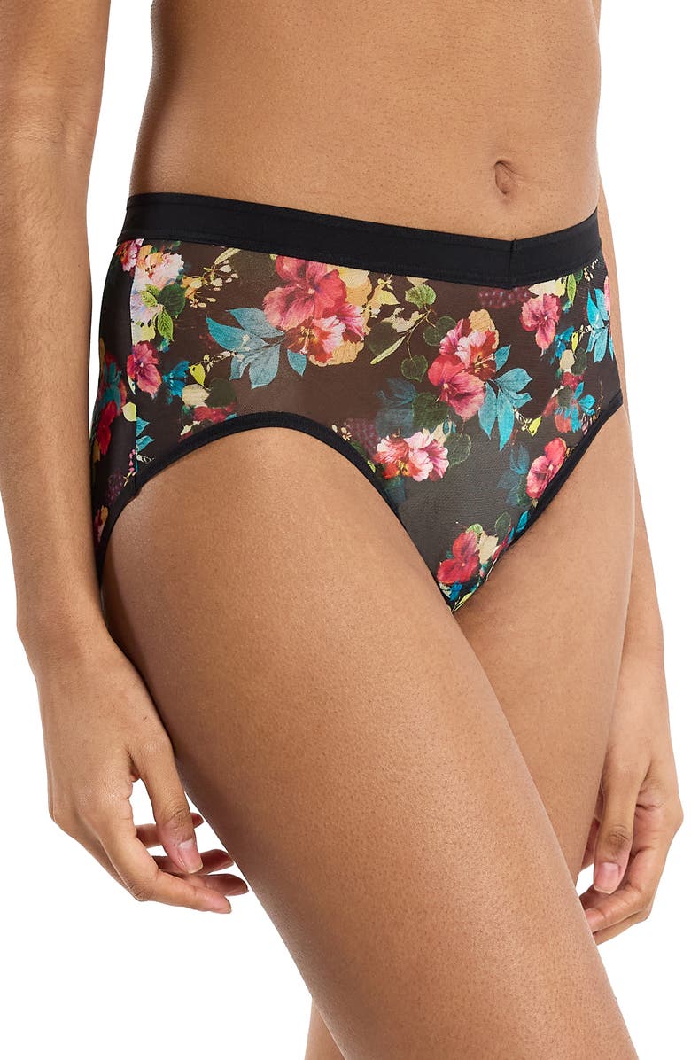 Hanky Panky Mesh High Cut French Briefs, Alternate, color, Botanic Romantic