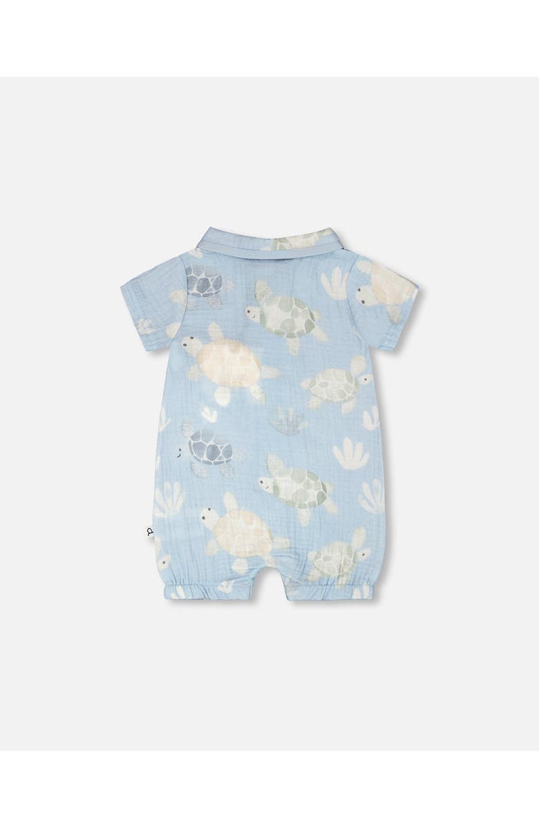 Deux par Deux Muslin Turtle Print Romper, Alternate, color, Blue Turtle Print