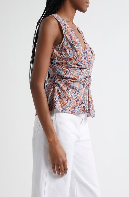 Veronica Beard Aiden Paisley Print Center Ruched Top In Navy Multi