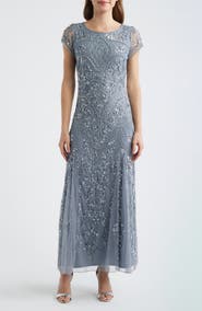 Pisarro Nights Beaded Mesh Midi Cocktail Dress
