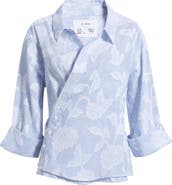 CISSA Floral Appliqué Stripe Cotton Blend Wrap Shirt