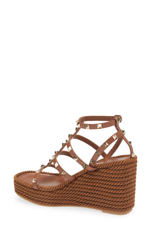 Valentino Rockstud Torchon 105 Leather Espadrille Wedge Sandals In Tobacco