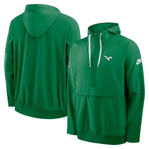 Men's Nike Kelly Green Philadelphia Eagles Sideline Broken Rules Alternate Anorak Half-Zip Hooded Jacket