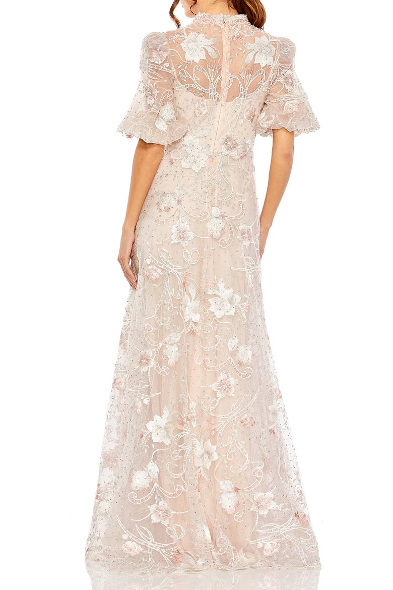Queen Anne Puff Sleeve A-Line Gown, Alternate, color, Blush