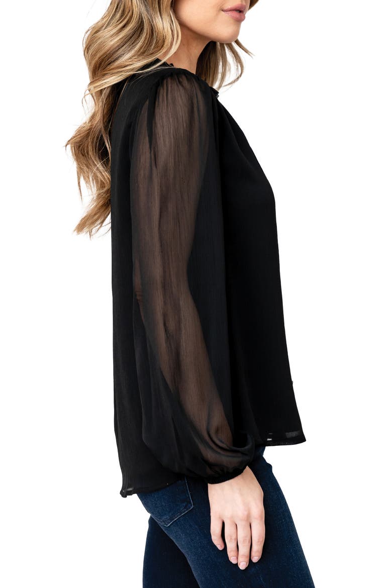 Sheer Sleeve Split Neck Top, Alternate, color, BLACK