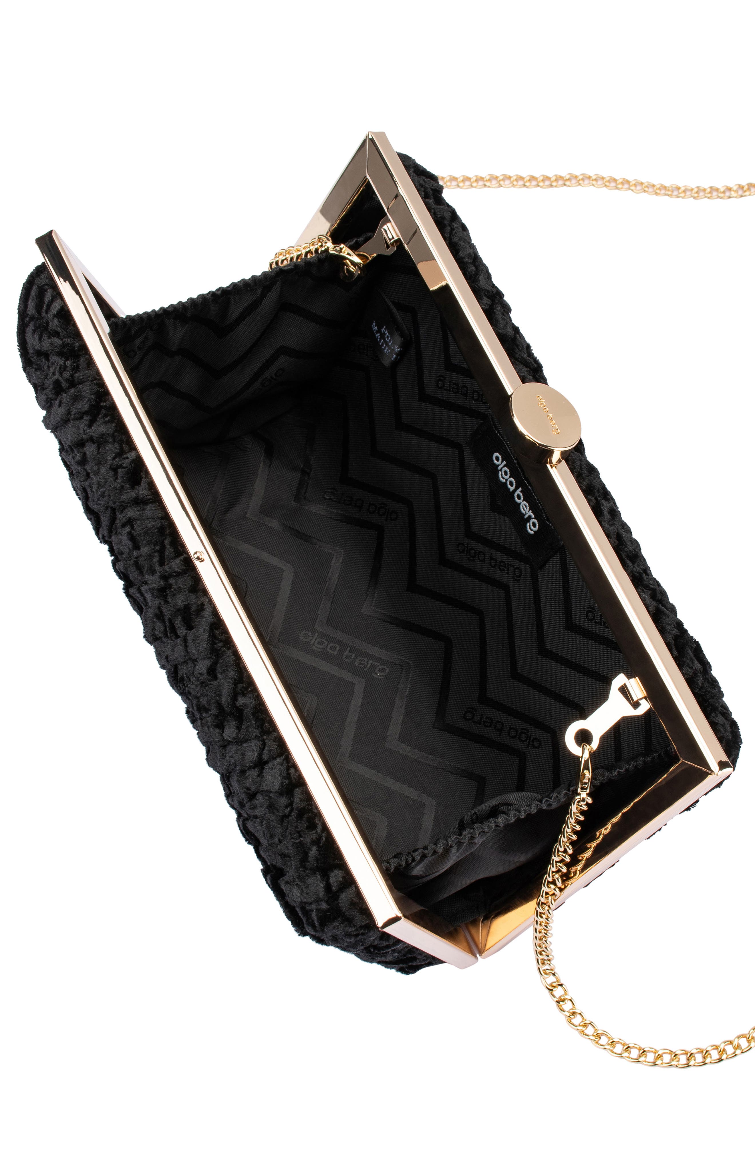 Olga Berg Hazel Textured Velvet Frame Clutch, Alternate, color, Black