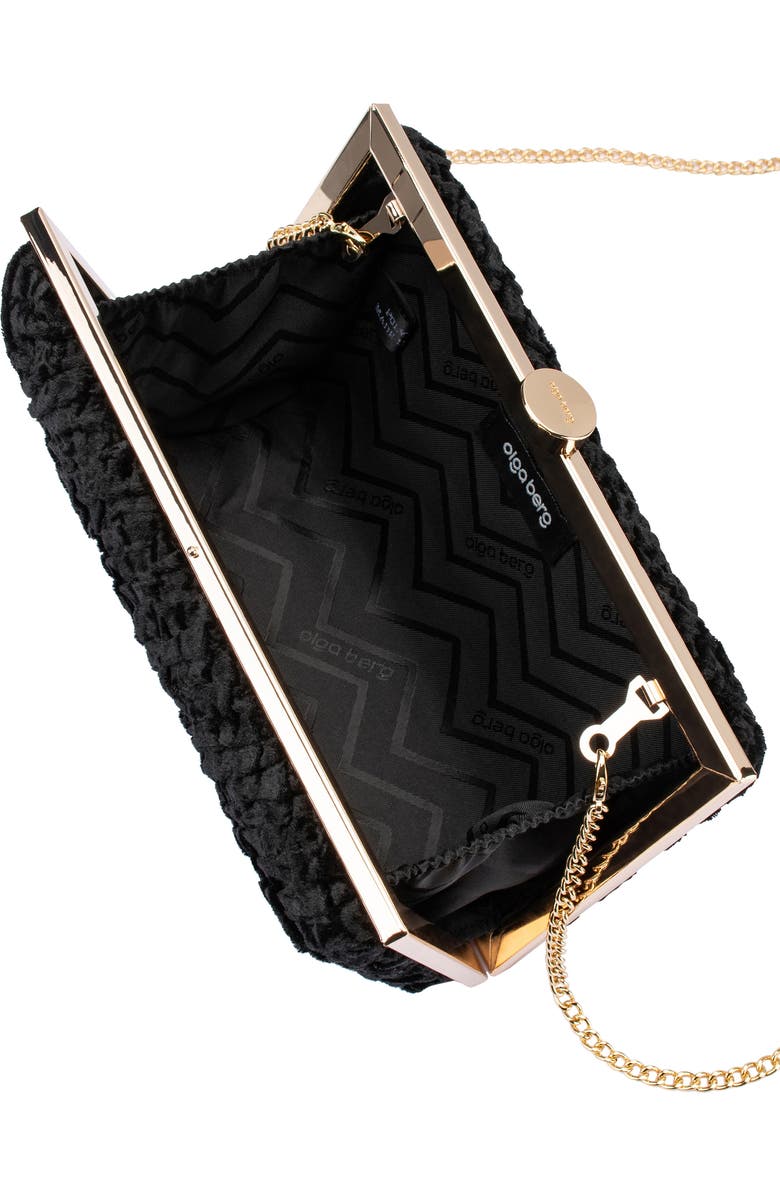 Olga Berg Hazel Textured Velvet Frame Clutch, Alternate, color, Black