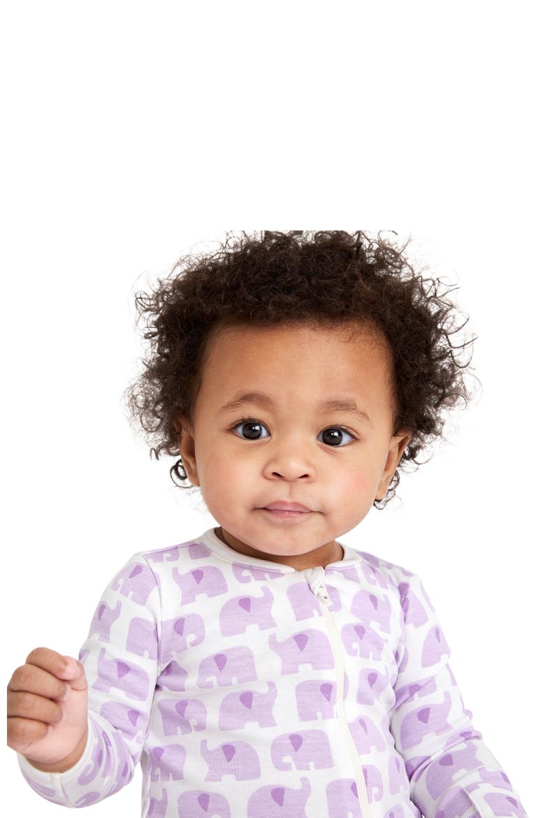 Baby Organic Animal Friends Zip Footie, Alternate, color, Lavender Baby Elephants