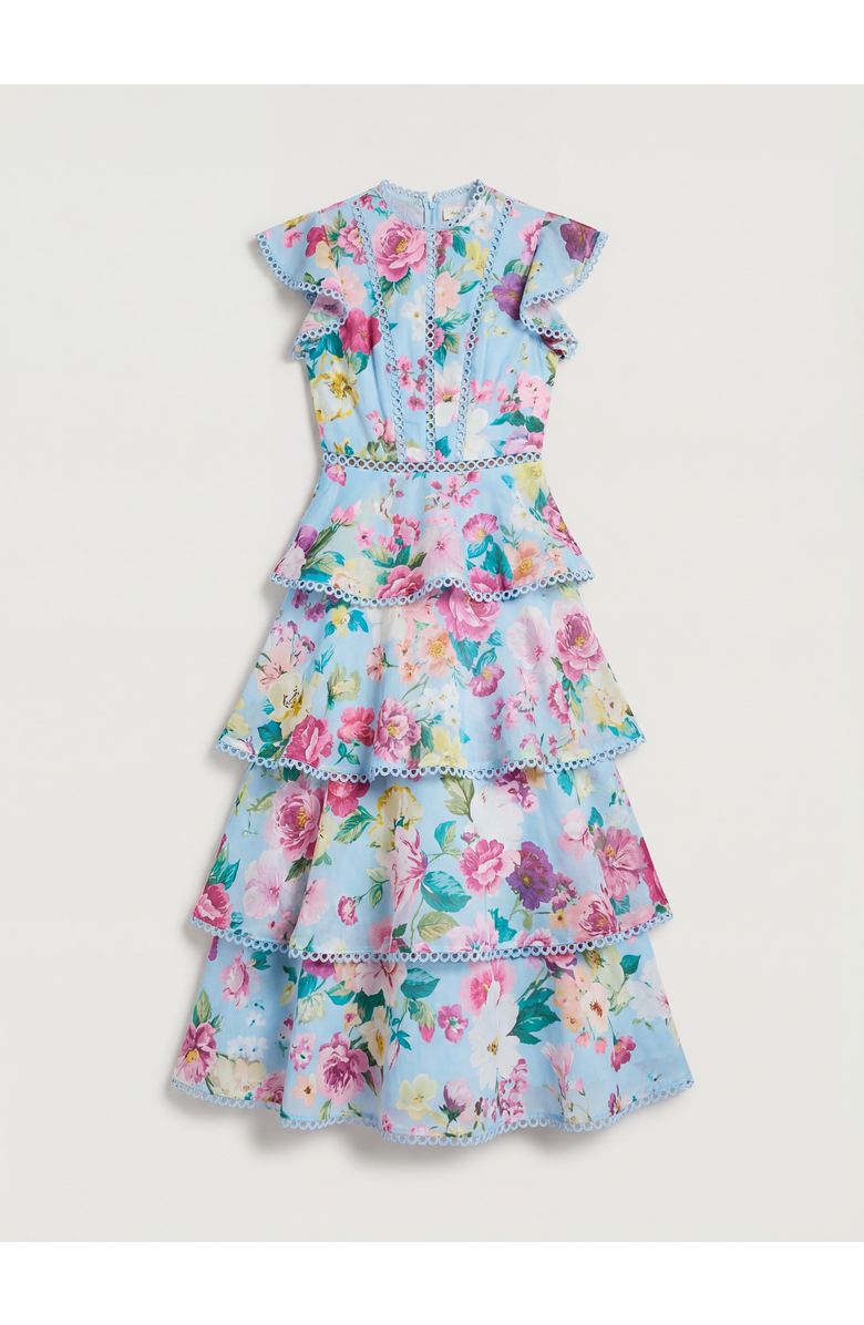 Coast Lace Trim Tiered Organza Midi Dress, Alternate, color, Pale Blue