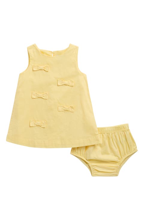 Bow Front Cotton Poplin Shift Dress with Bloomers (Baby)