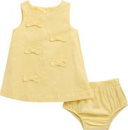Habitual Kids Bow Front Cotton Poplin Shift Dress with Bloomers