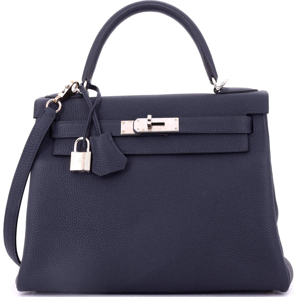 Pre-owned Hermes Hermes Kelly Handbag Blue Togo With Palladium Hardware 28