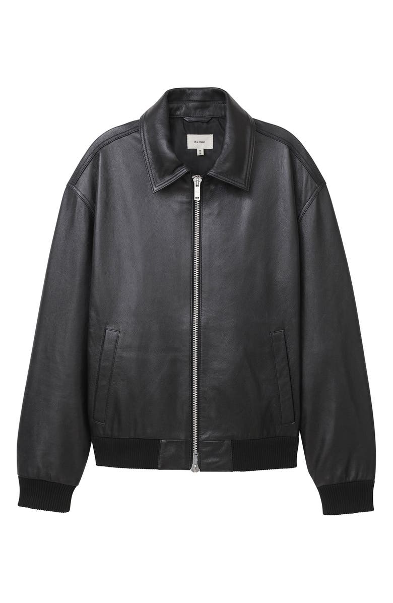 DL1961 Zip Front Leather Bomber Jacket, Alternate, color, Obsidian