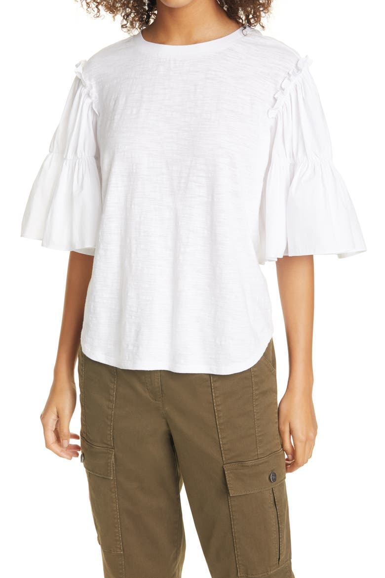 Hailey Ruffle Sleeve Top, Main, color, WHITE