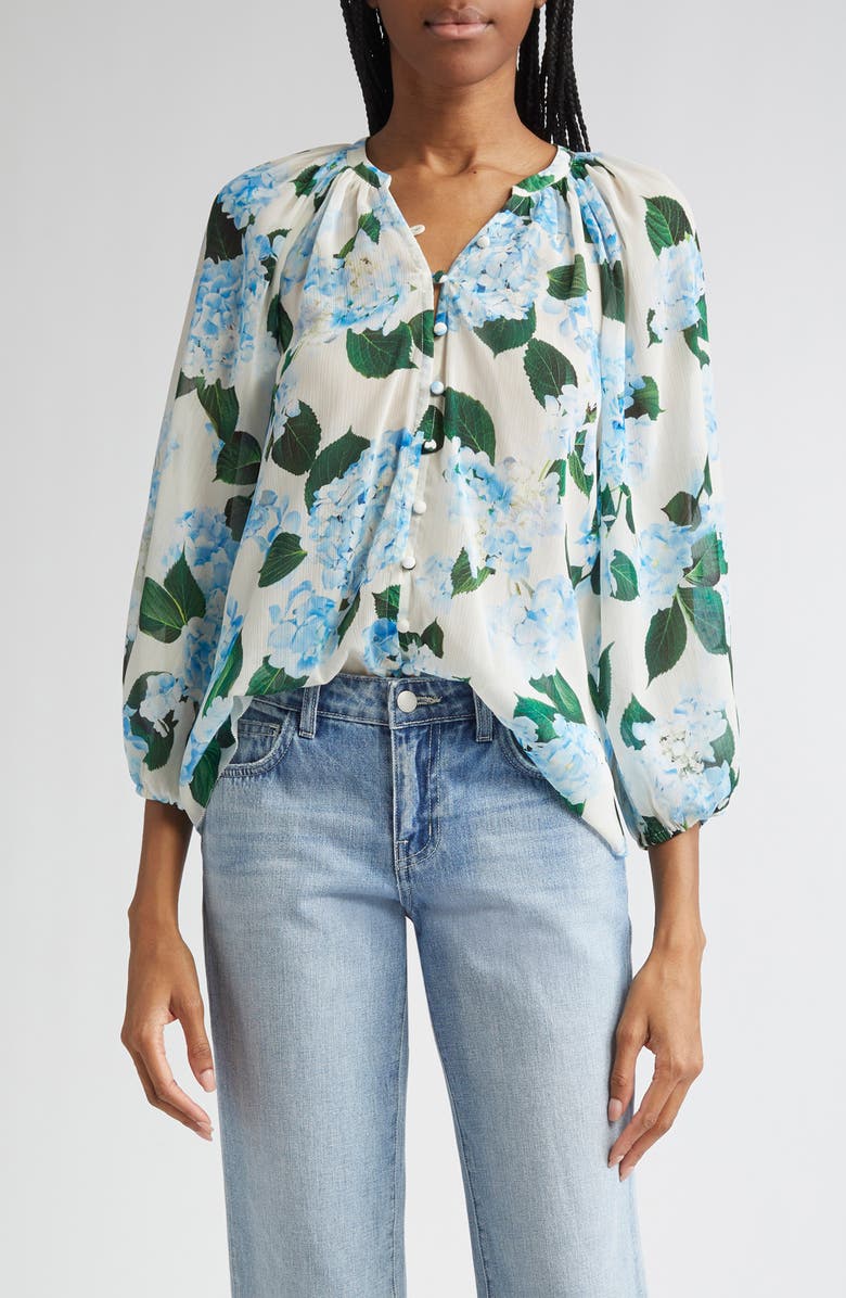 L'AGENCE Teagan Floral Puff Sleeve Top, Main, color, 