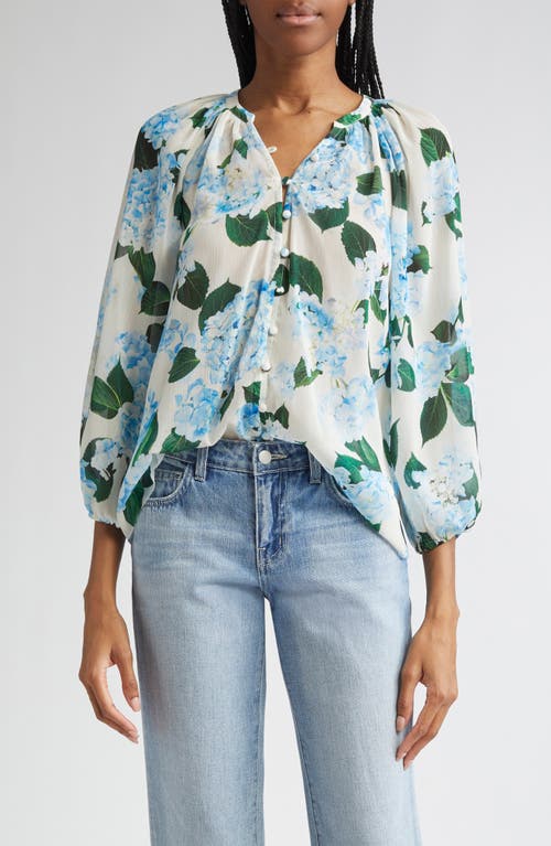 L'agence Teagan Blouse In Ivory Blue Hydrangea In Blue