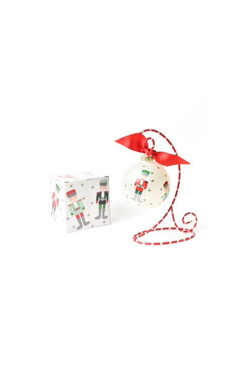 Nutcracker Glass Ornament with Red and White Stand