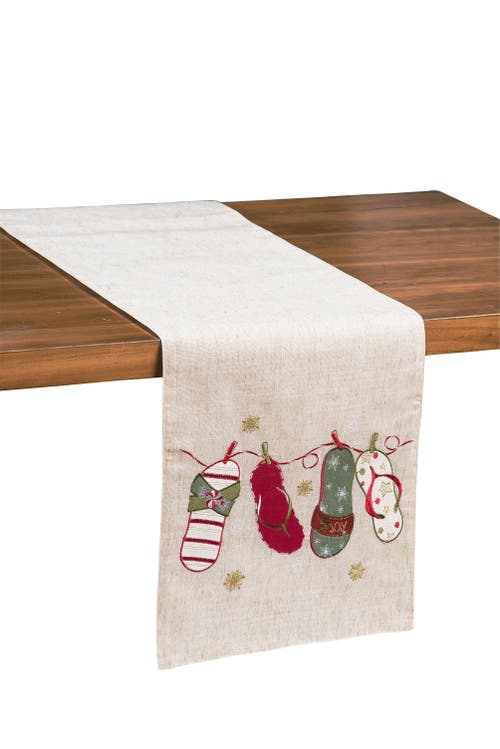 C & F Home C&f Home Christmas Holiday Flip Flop Theme Off White Embroidered Cotton Christmas Table Runner 14" X In Gray