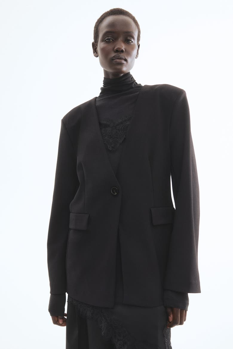 Collarless Jersey Blazer, Alternate, color, Black