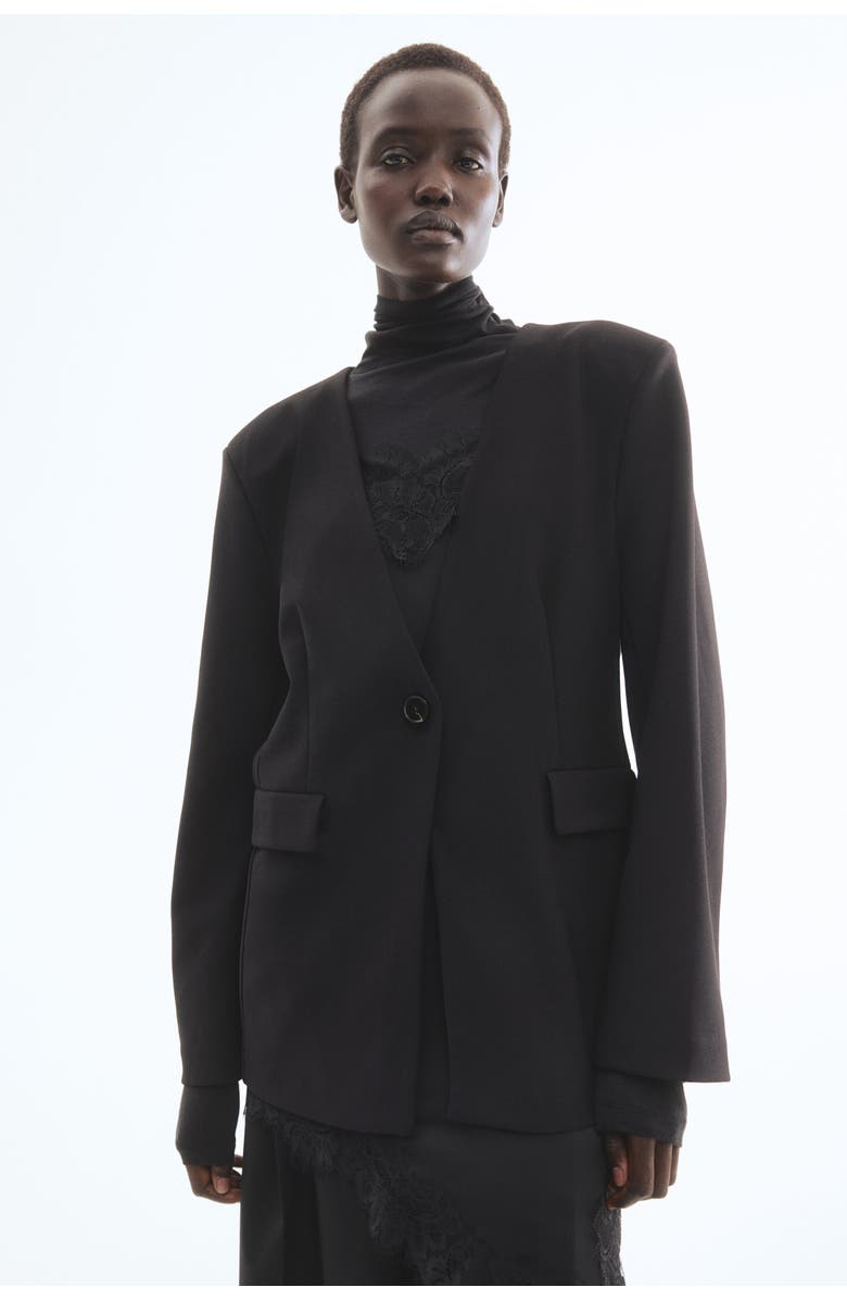 H&M Collarless Jersey Blazer, Alternate, color, Black