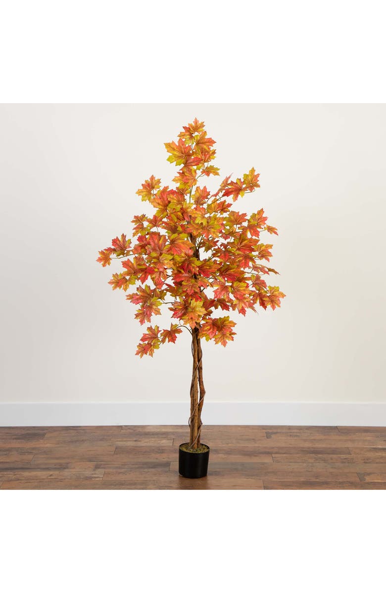 NEARLY NATURAL 5-Foot Autumn Deluxe Maple Artificial Tree, Alternate, color, Orange