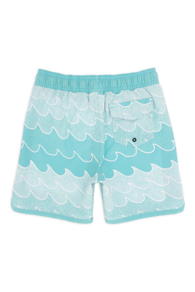 Kids' Wave Print Scallop Board Shorts, Alternate, color, SEA JET