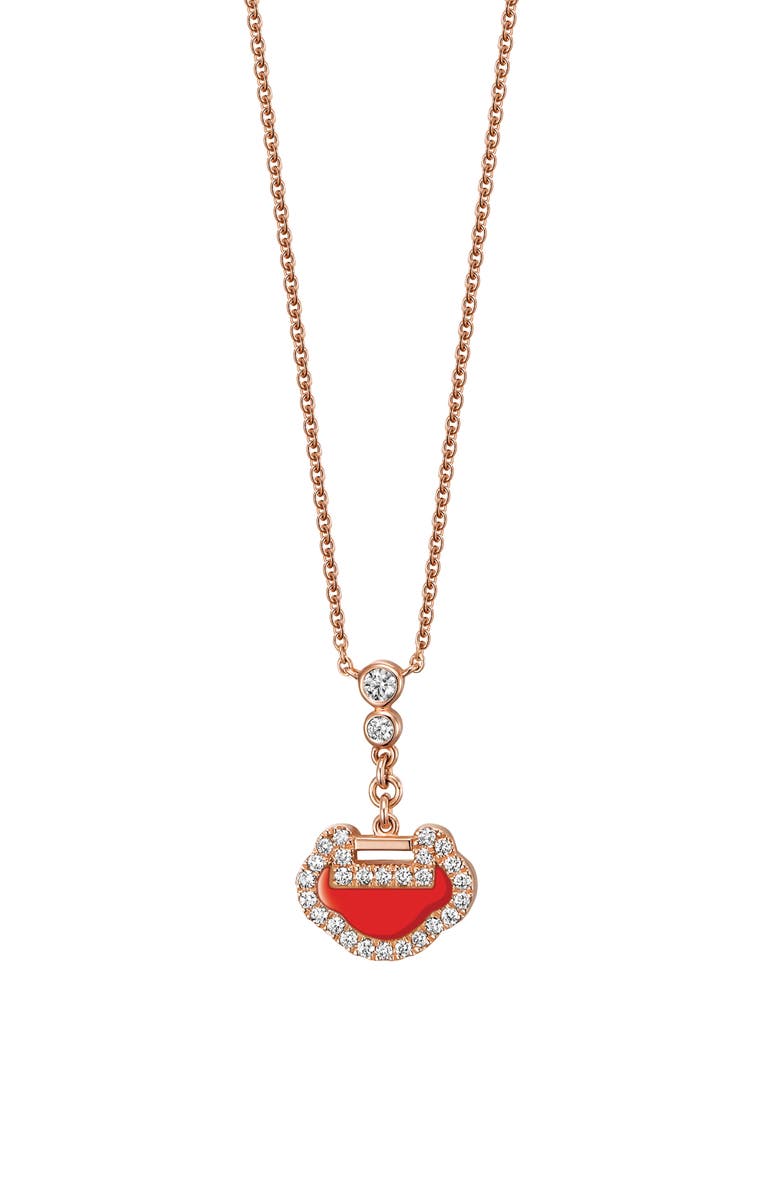 Qeelin Yu Yi Red Agate & Diamond Pendant Necklace, Main, color,