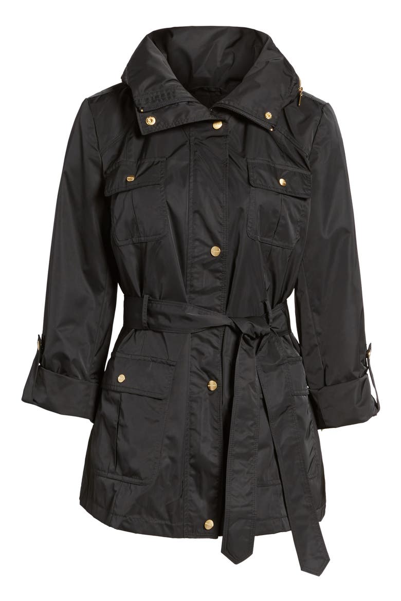 Techno Short Trench Coat, Alternate, color, BLACK