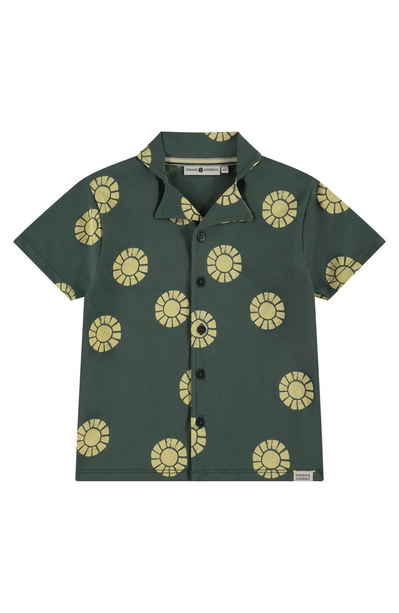 Stains and Stories by Babyface Sun Graphic Print Button Up Shirt, Main, color, Bottle