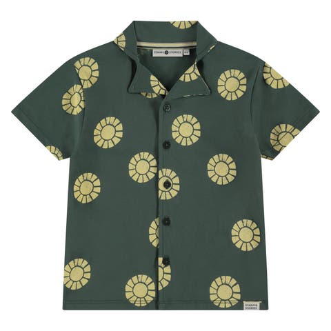 Sun Graphic Print Button Up Shirt