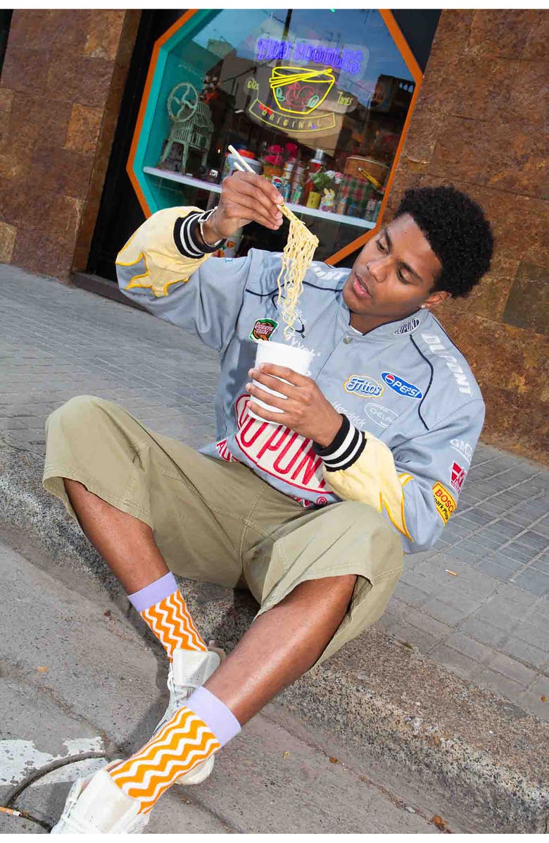 doiy Chicken Ramen 3D Crew Socks, Alternate, color, Orange Multi