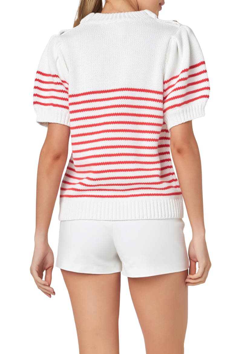 Stripe Short Sleeve Cotton Sweater, Alternate, color, OFF WHITE/ RED