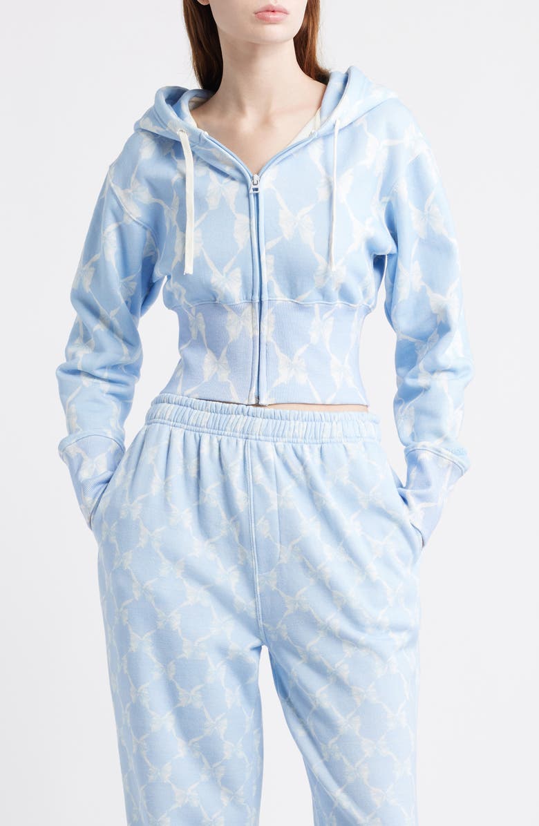 LoveShackFancy Arienne Ribbon Print Hoodie, Main, color, Chilled Blue