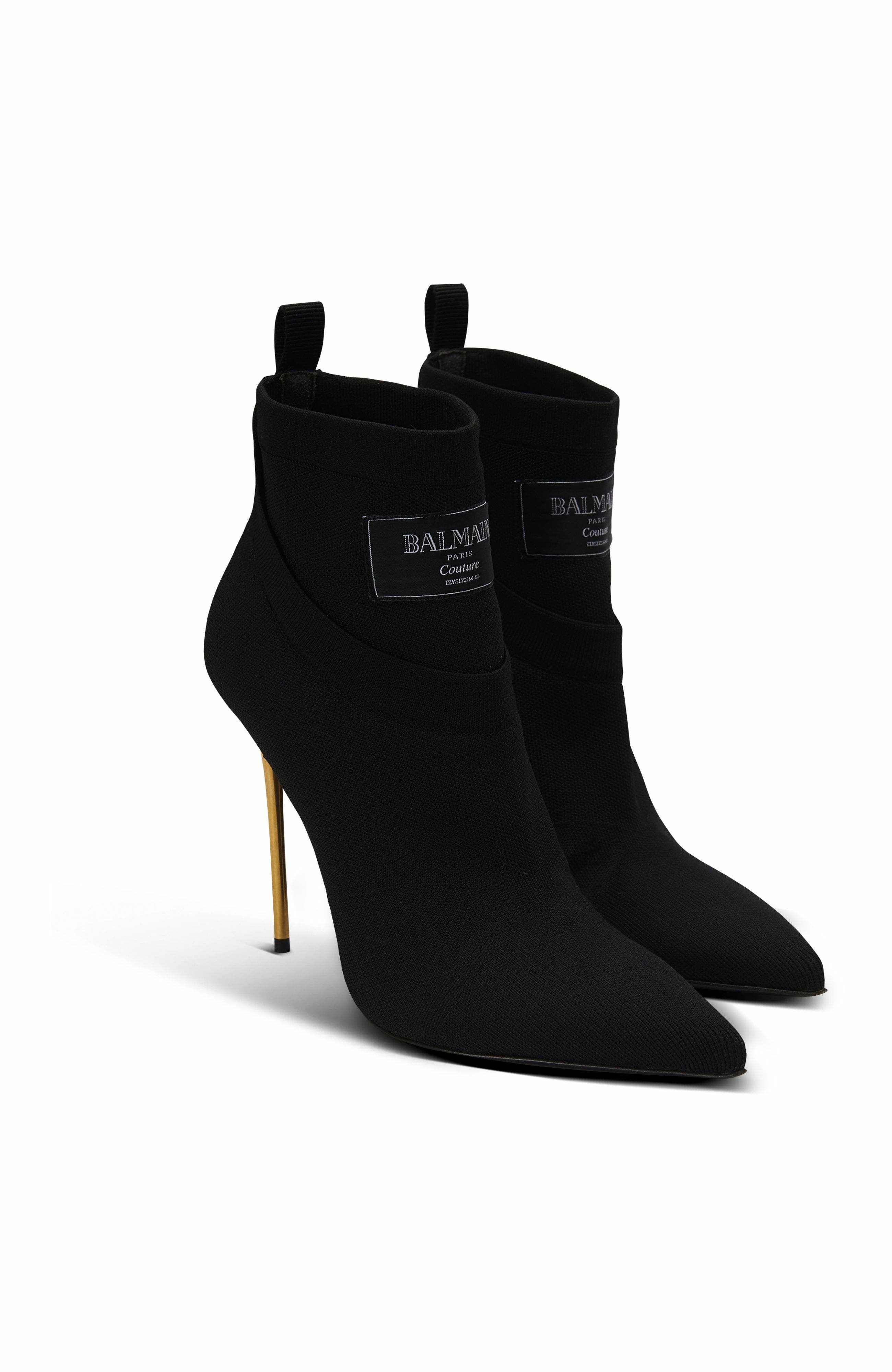 Balmain Crewneck Knit Ankle Boots, Alternate, color, 