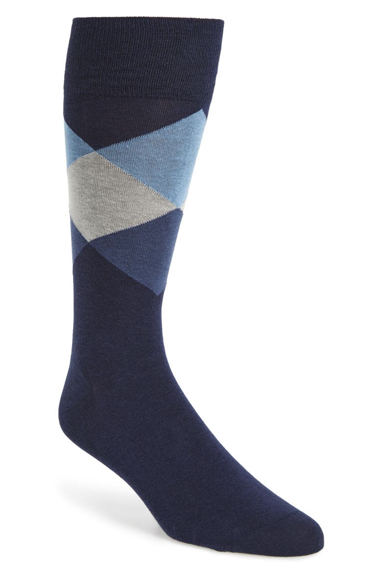 Large Diamond Crew Socks, Main, color, MARINE BLUE