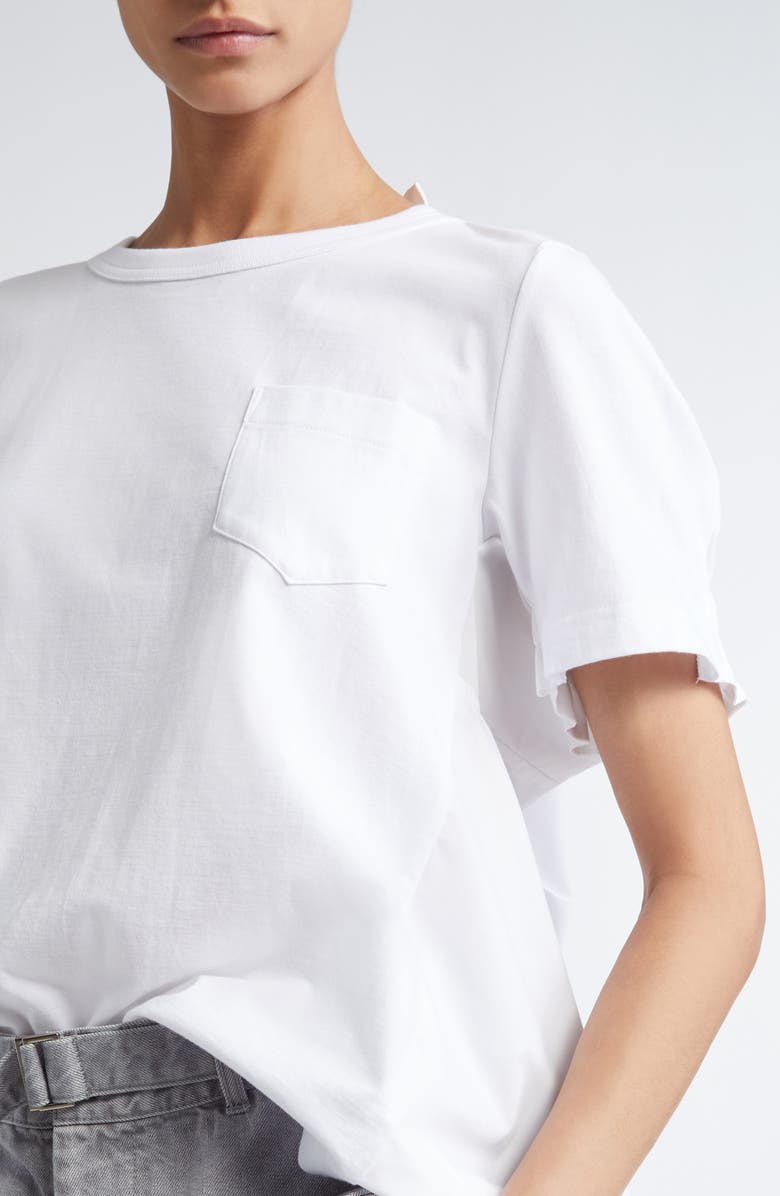 Sacai Mixed Media Poplin & Jersey Top, Alternate, color, White/ Off White 104