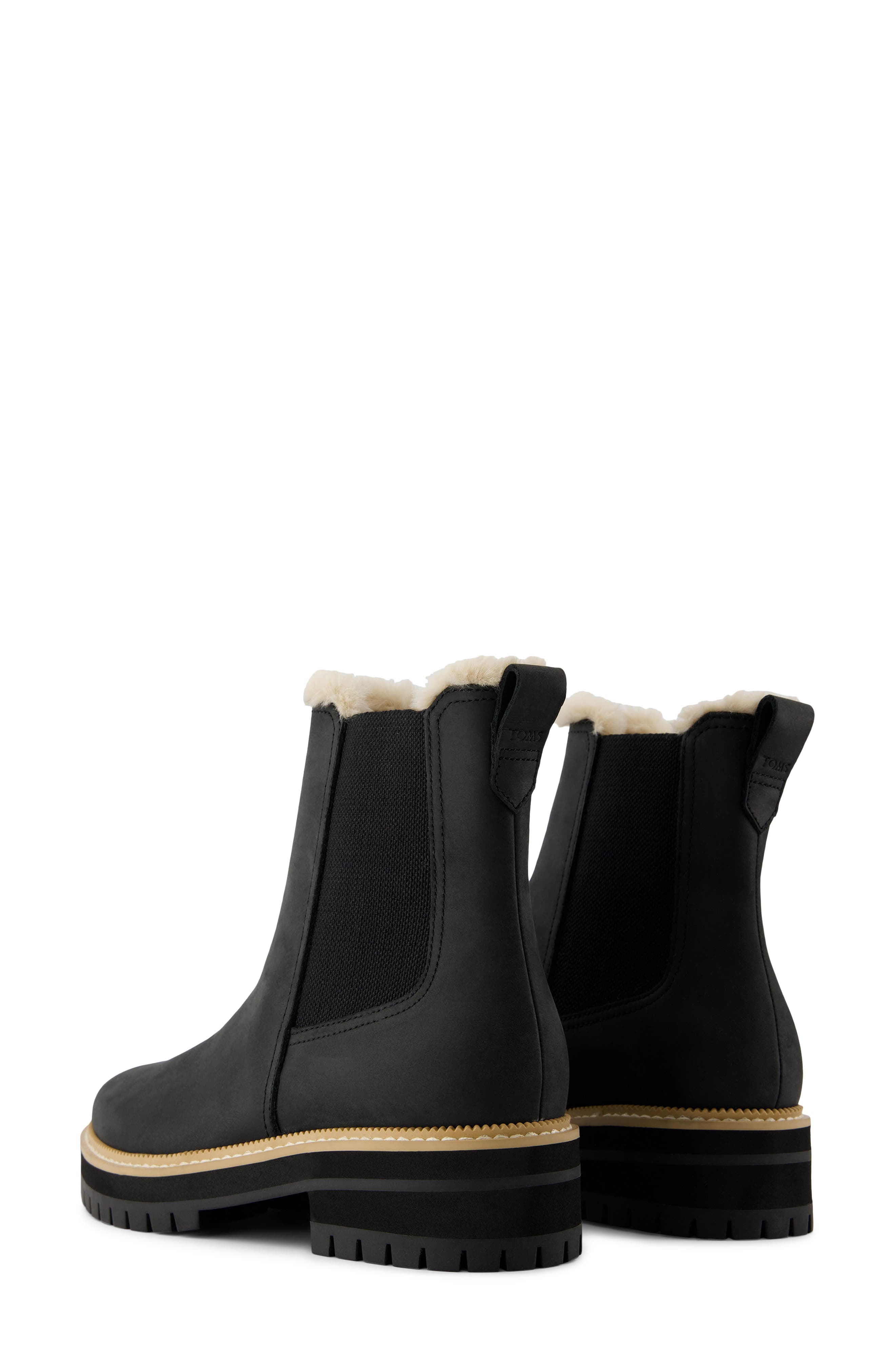 TOMS Bennet Chelsea Boot, Alternate, color, Black Leather/ Faux Fur