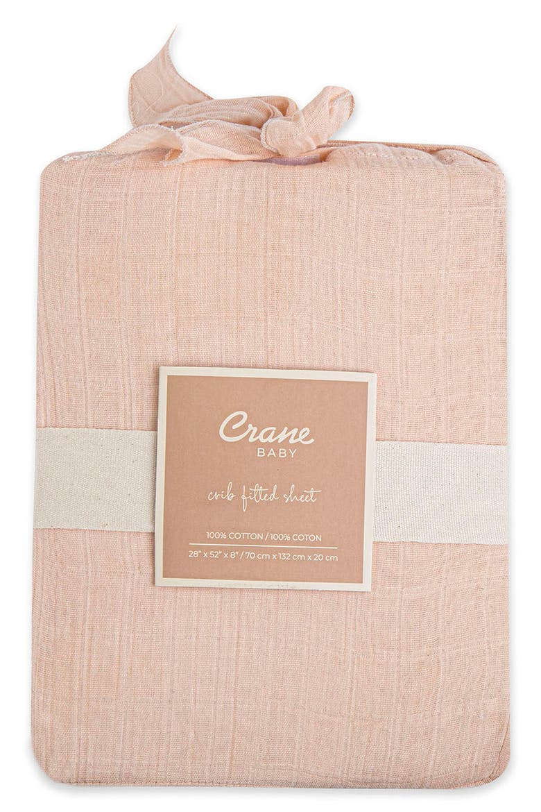 Cotton Muslin Fitted Crib Sheet, Alternate, color, PINK