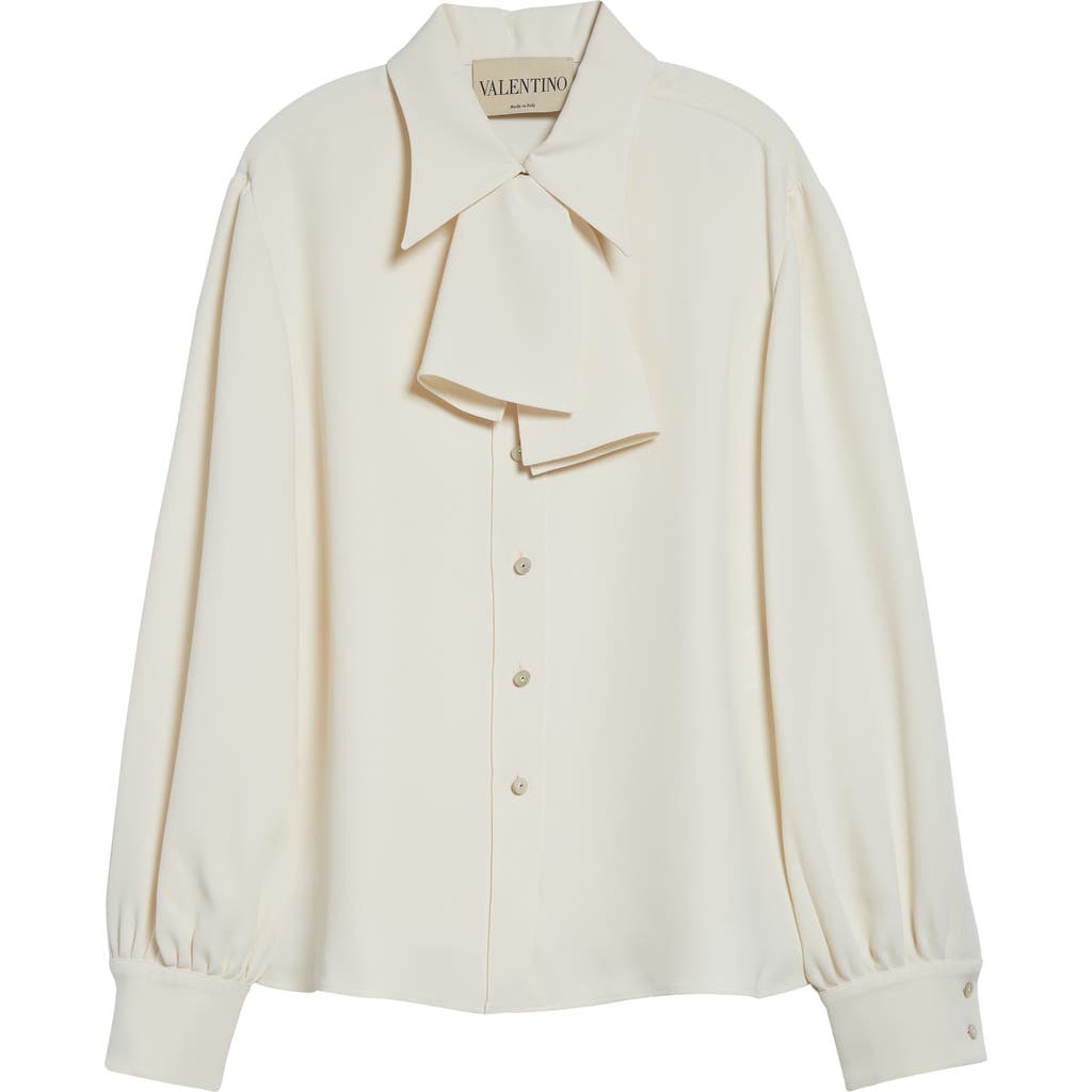 Valentino Solid Silk Cady Couture Button-up Shirt In White