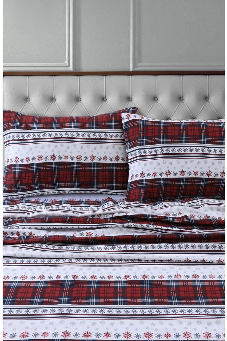 Comfy Stripe Cotton Flannel Sheet Set, Alternate, color, RED