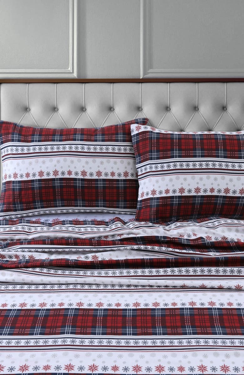 AZORES HOME Comfy Stripe Cotton Flannel Sheet Set, Alternate, color, Red