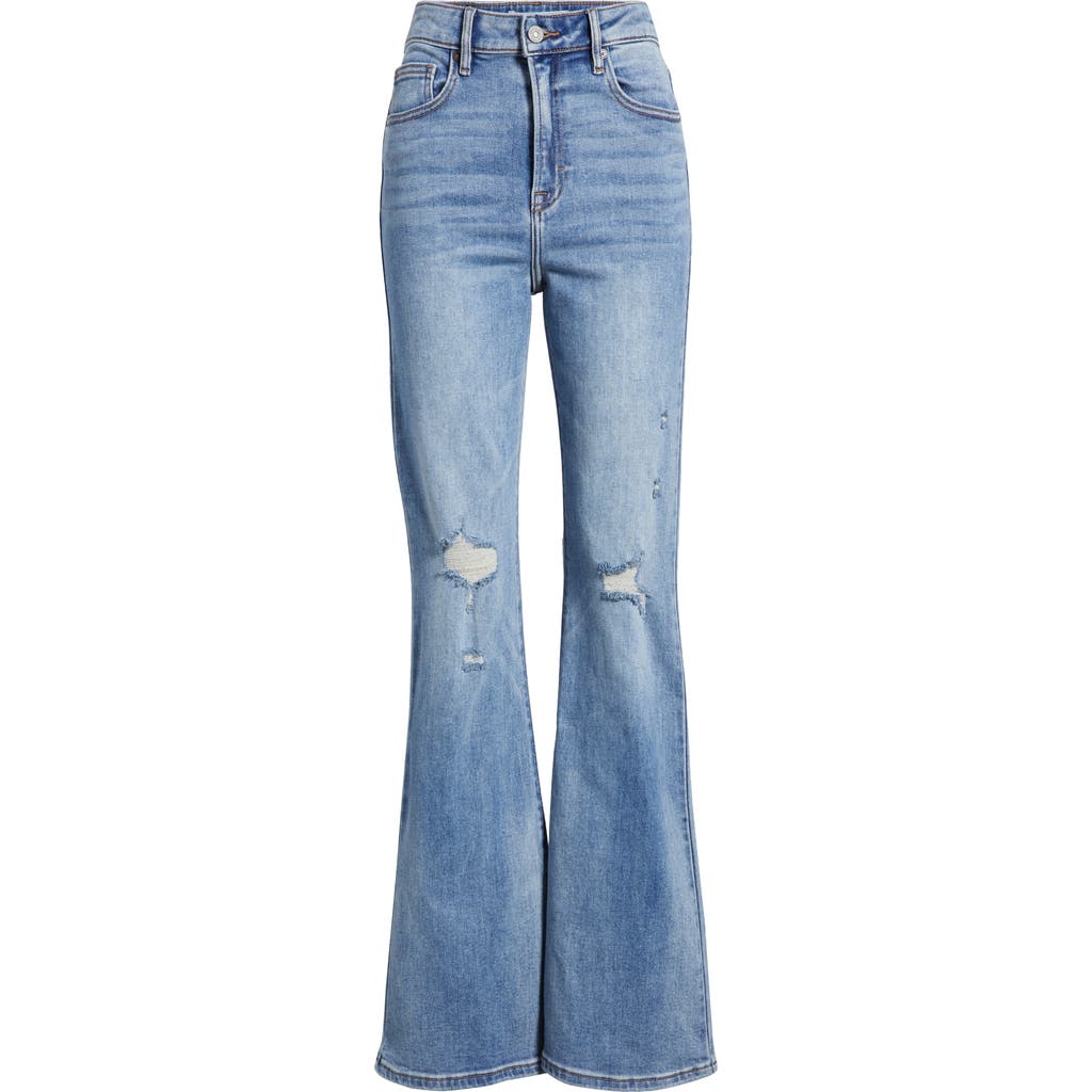 Hidden Jeans Distressed Ripped Flare Jeans In Med Wash